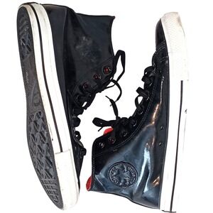 Converse Chuck Taylor All Star High Top Black Patent Leather Red Lining Sneakers
